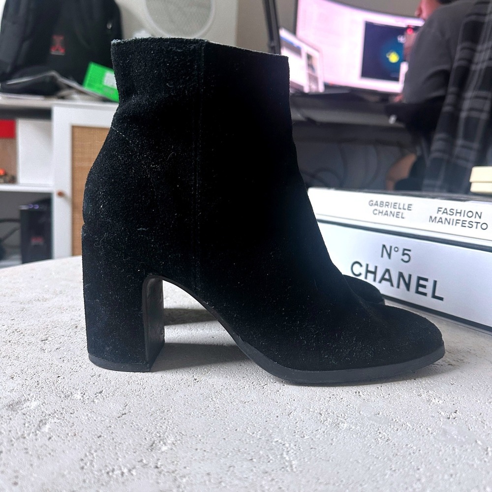 Dolce Vita Black‎ Suede Square Toe Block Heel Ankle Boots Side Zip 6.5 - Picture 4 of 8